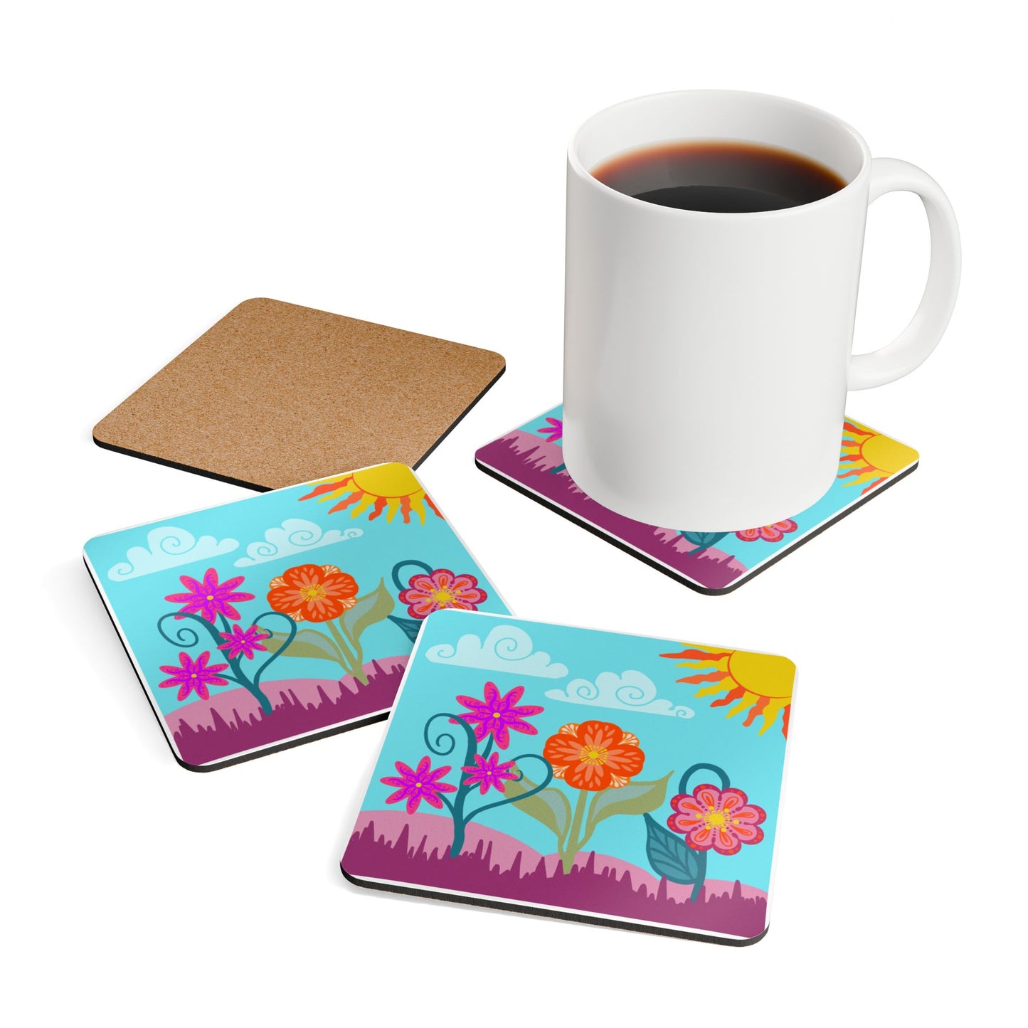 Bright Florals Cork Coaster Set of 4