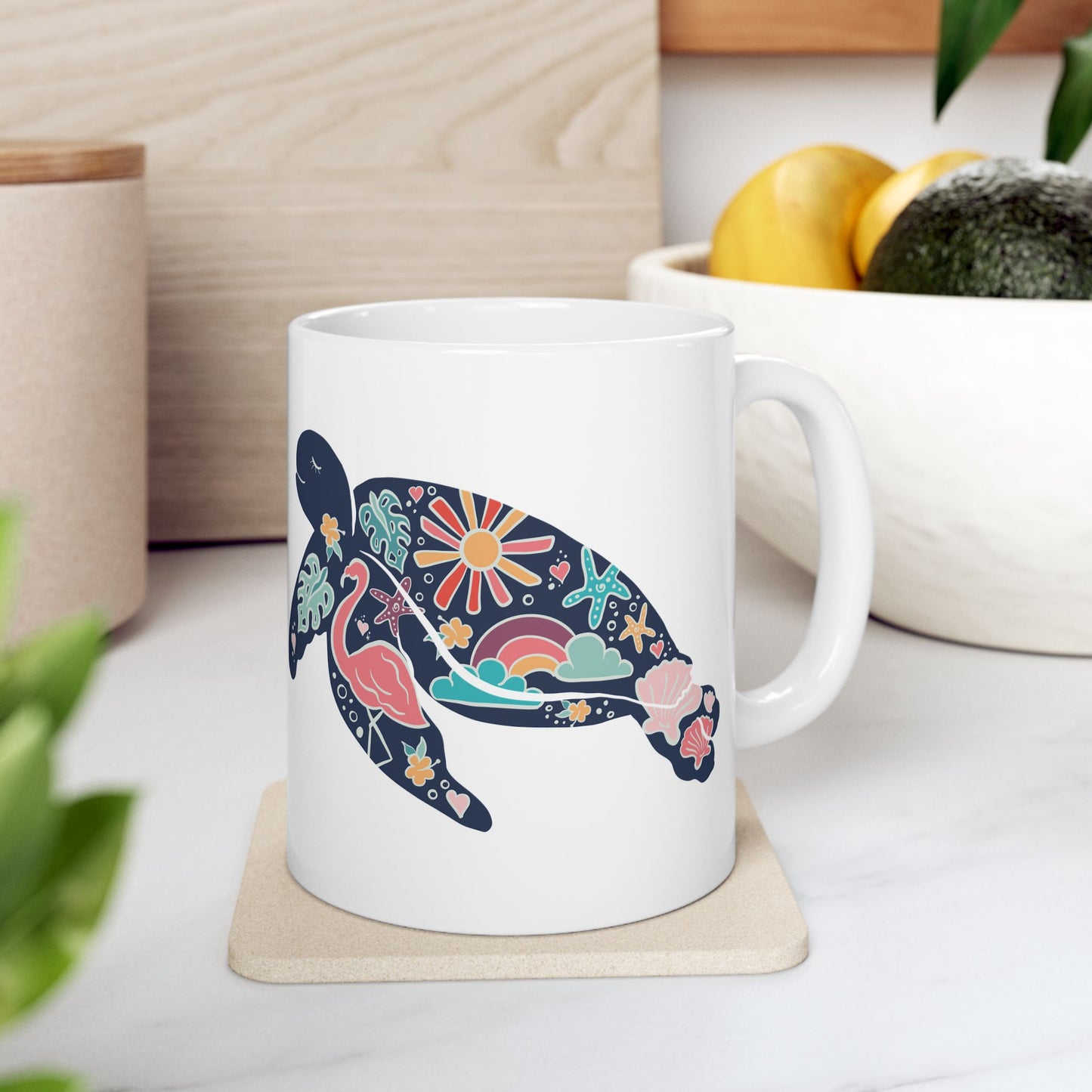 Retro Sea turtle Ceramic Mug in 2 Sizes
