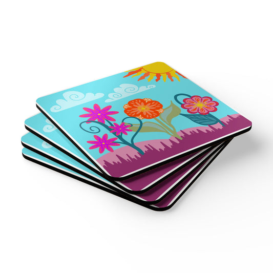 Bright Florals Cork Coaster Set of 4