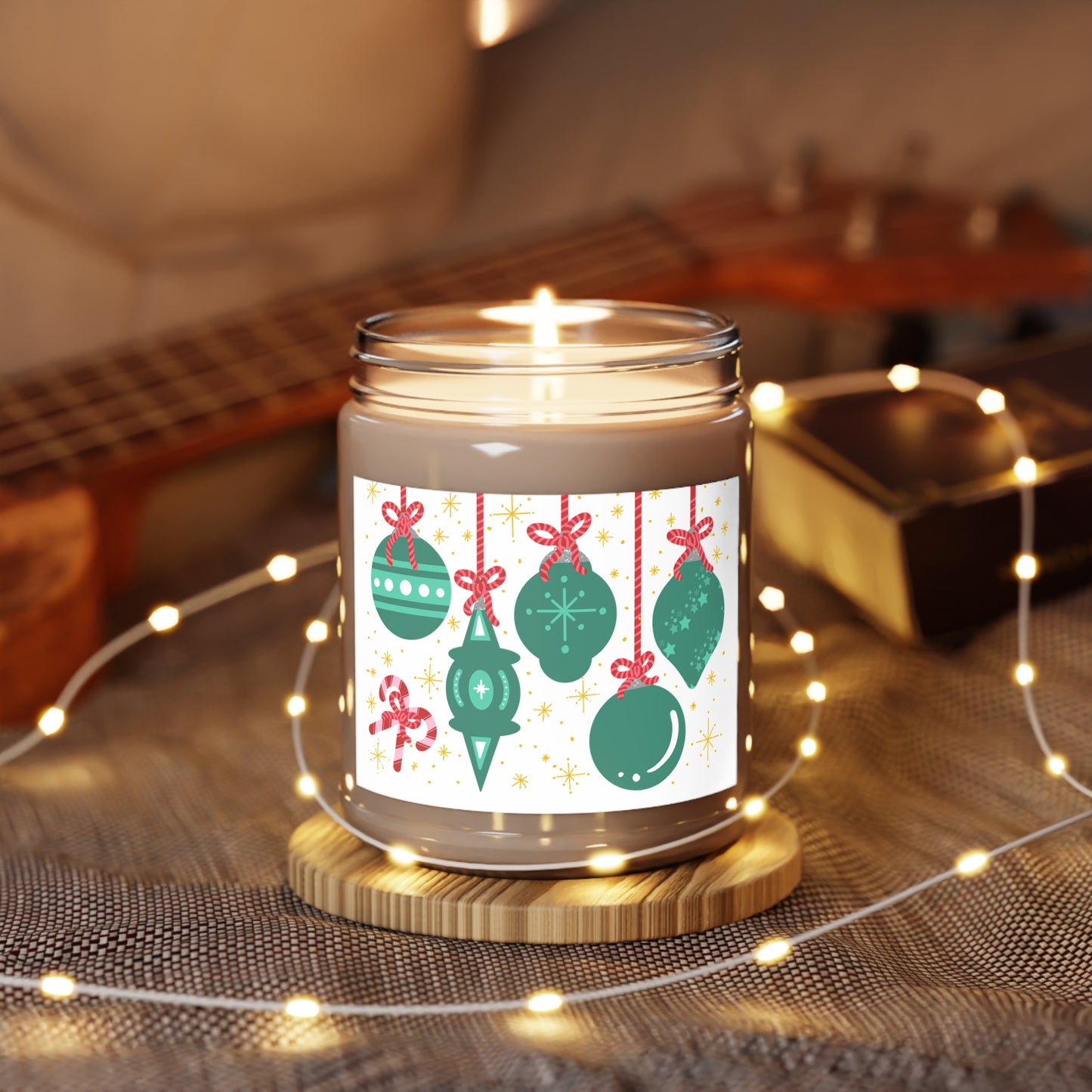 Christmas Ornament Soy Candle — 9oz Scented Jar with White Lid