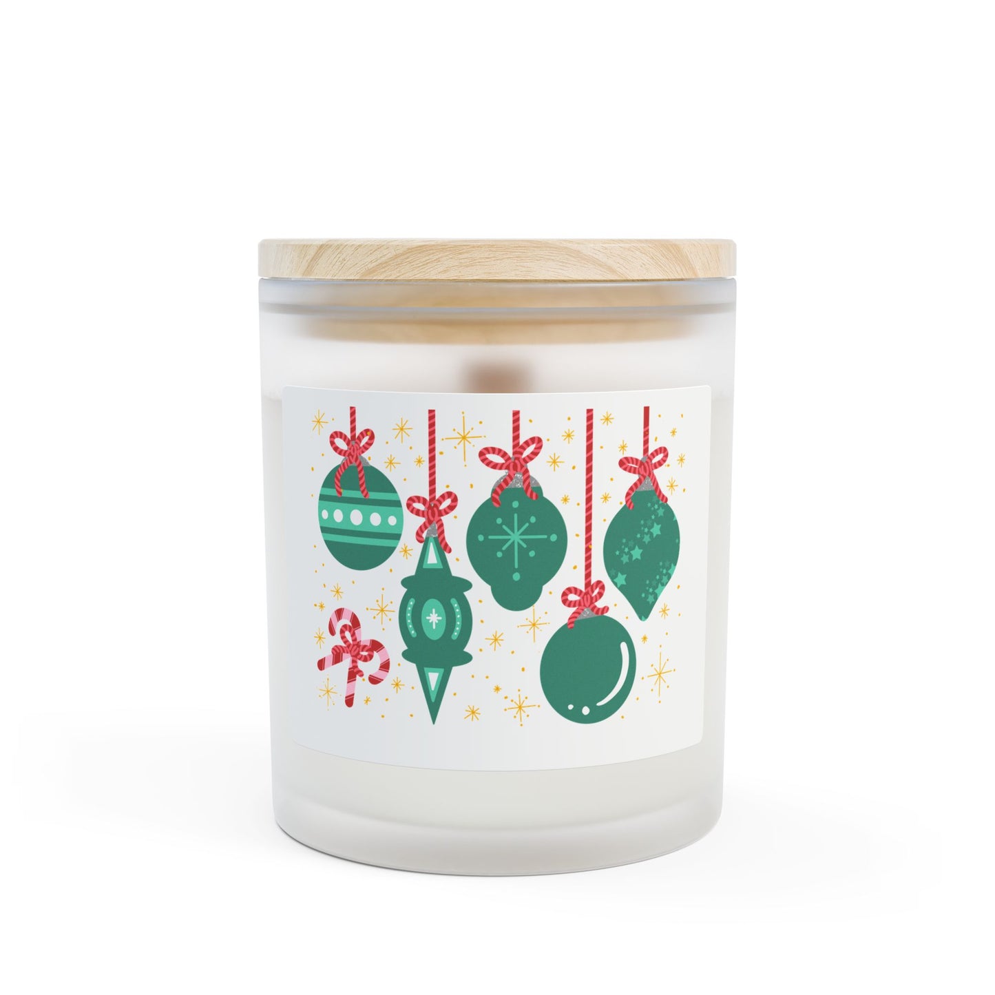 Frosted Glass Candle — Green Ornaments Christmas Scented Candle (11 oz)