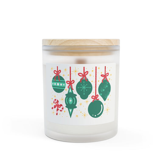 Frosted Glass Candle — Green Ornaments Christmas Scented Candle (11 oz)