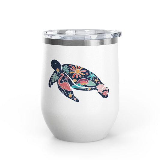 Sea Turtle Floral 12oz Insulated Wine Tumbler
