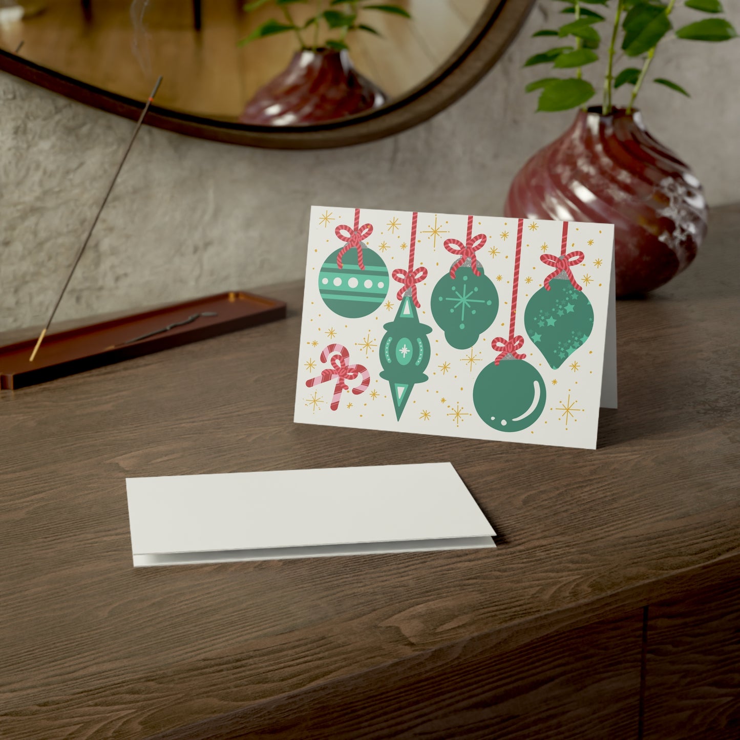 Green Christmas Ornament Note Cards