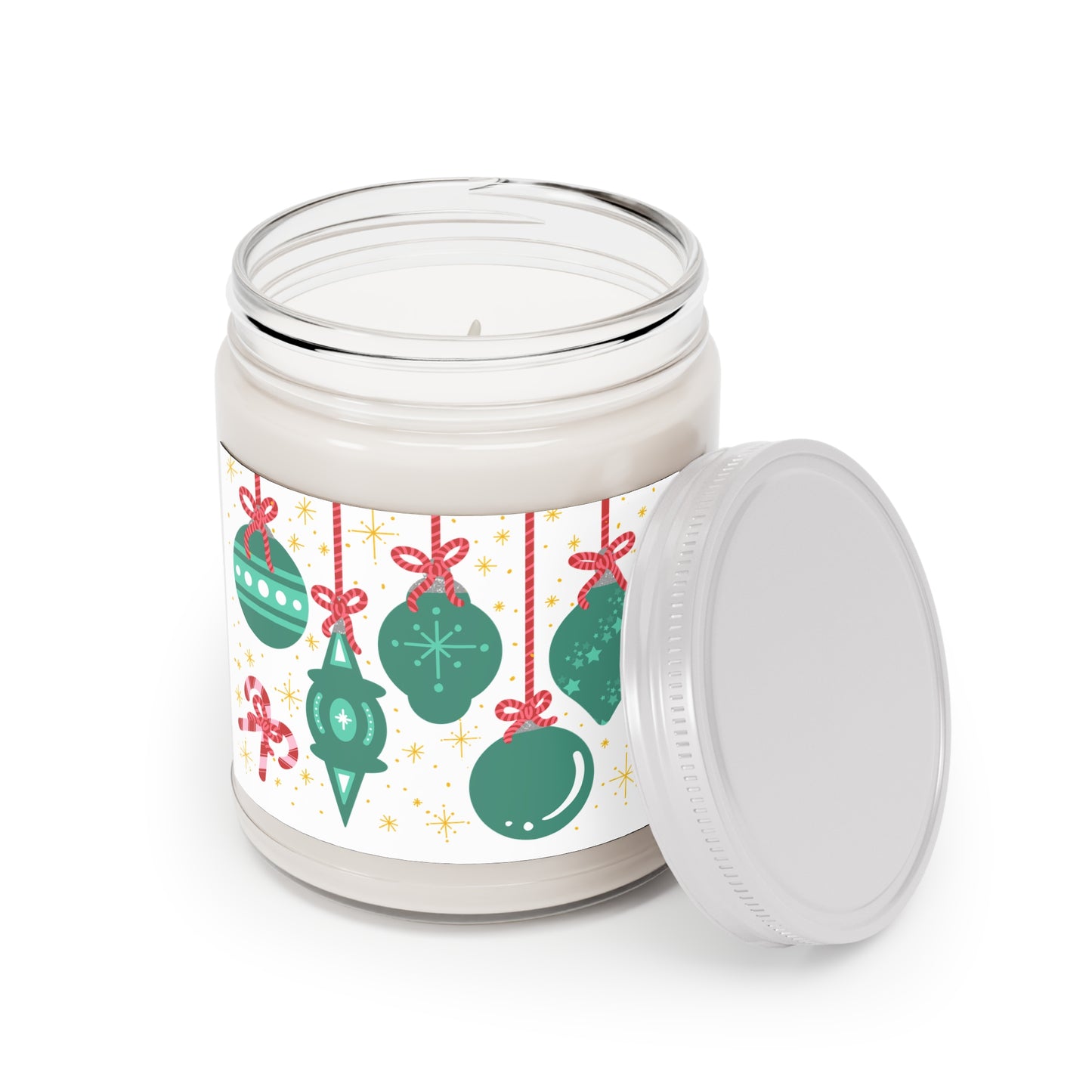 Christmas Ornament Soy Candle — 9oz Scented Jar with White Lid
