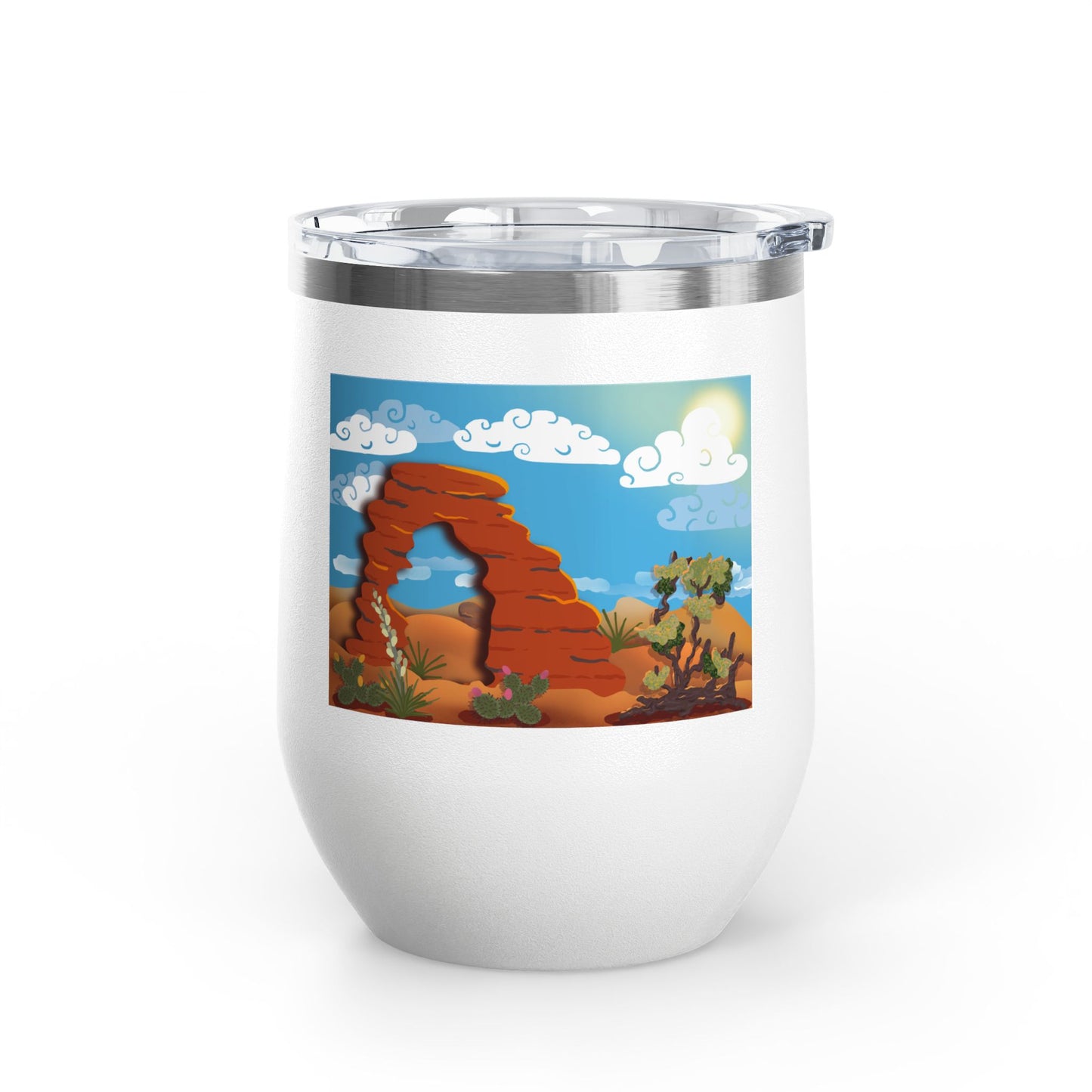 Delicate Arch Wine Tumbler – 12oz Insulated Wine Cup with Southwest Landscape