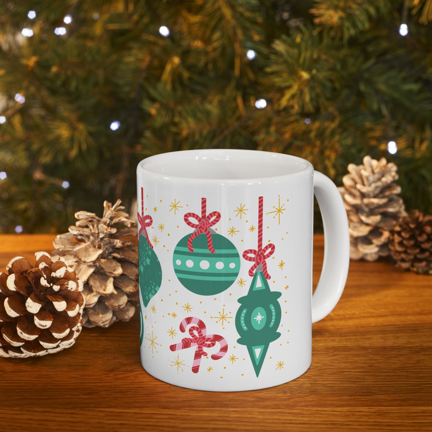Ceramic Mug with Christmas Ornament Design in 2 Sizes
