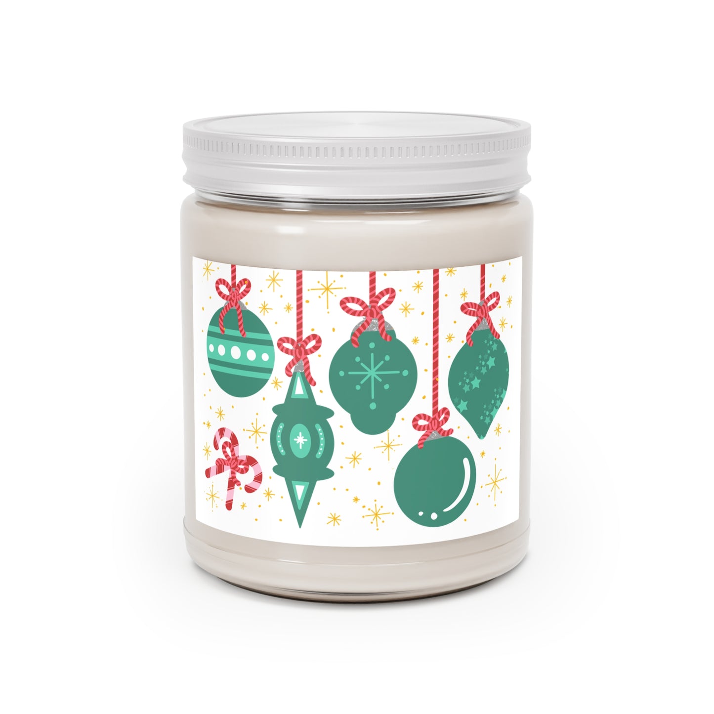 Christmas Ornament Soy Candle — 9oz Scented Jar with White Lid