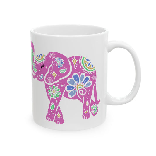 Bohemian Elephant Ceramic Mug in Pink